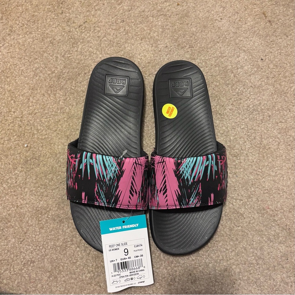 Reef Black and Pink Slide Sandals